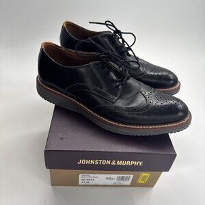 Johnston Murphy Leather Upton Wingtip Oxford Shoes Men's 11 M Black Dress w/ Box
